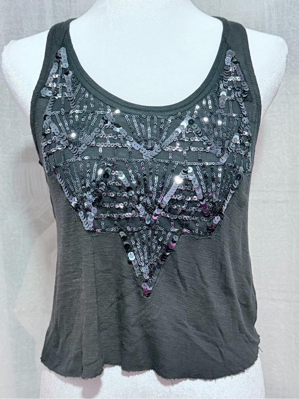 Women’s Grey Sequin Lightweight Y2K Racerback Tank Size XS